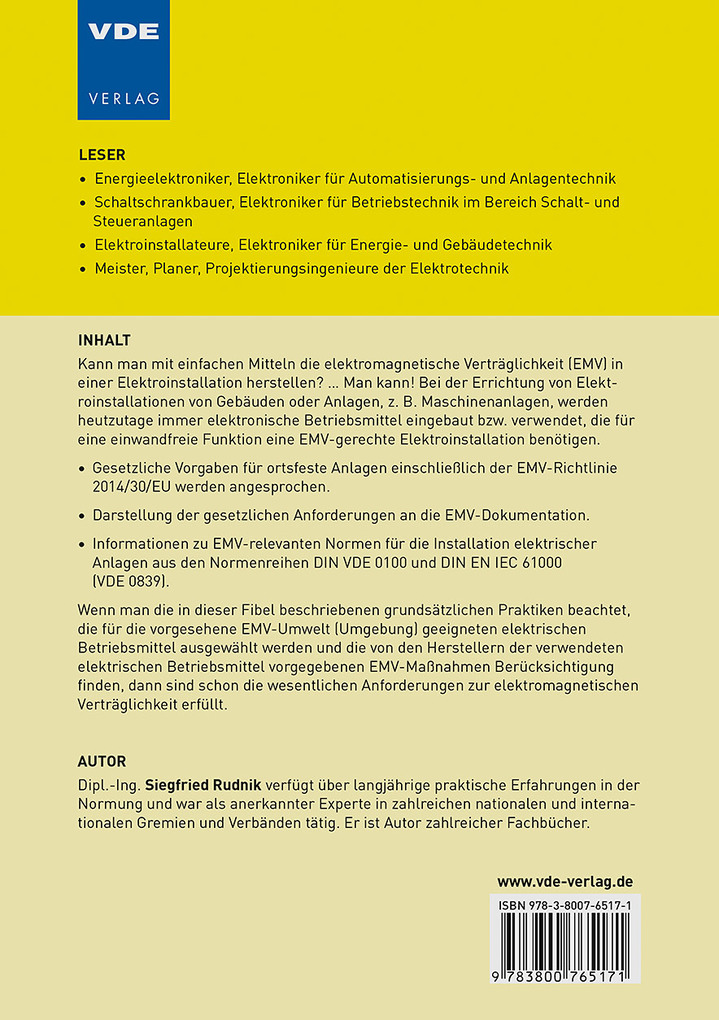 Weitere Ansicht: EMV-Fibel für Elektrofachkräfte - Errichten von Niederspannungsanlagen gemäß DIN VDE 0100-444 | Siegfried Rudnik