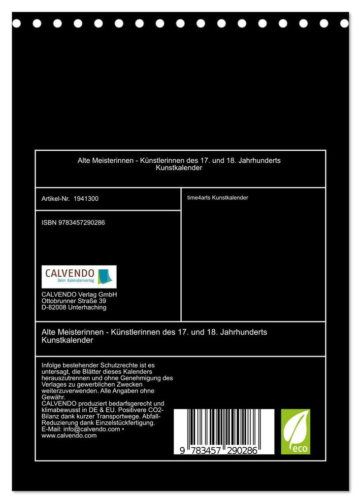Weitere Ansicht: Alte Meisterinnen - Künstlerinnen des 17. und 18. Jahrhunderts Kunstkalender (Tischkalender 2026 DIN A5 hoch), CALVENDO Monatskalender | time4arts Kunstkalender, Timearts Kunstkalender, Calvendo
