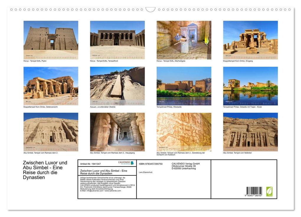 Weitere Ansicht: Zwischen Luxor und Abu Simbel - Eine Reise durch die Dynastien (Wandkalender 2026 DIN A2 quer), CALVENDO Monatskalender | Lars Eberschulz, Calvendo