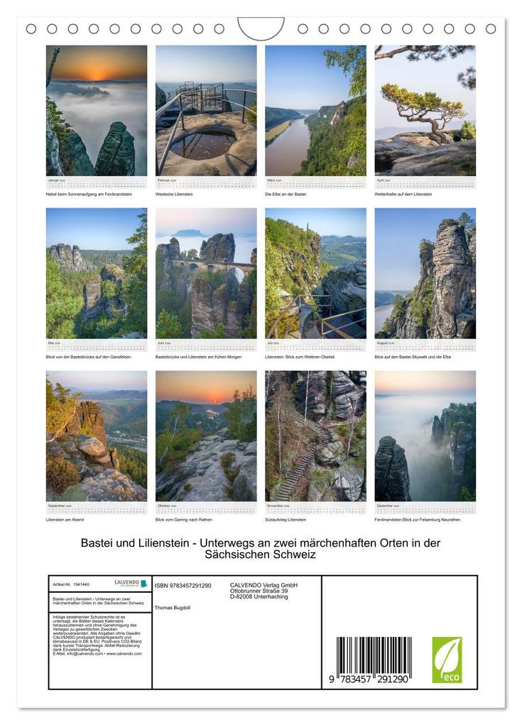Weitere Ansicht: Bastei und Lilienstein - Unterwegs an zwei märchenhaften Orten in der Sächsischen Schweiz (Wandkalender 2026 DIN A4 hoch), CALVENDO Monatskalender | Thomas Bugdoll, Calvendo