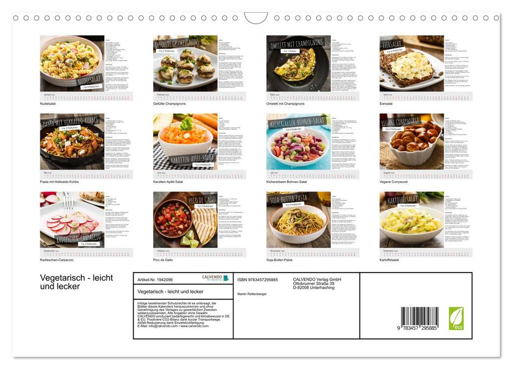 Weitere Ansicht: Vegetarisch - leicht und lecker (Wandkalender 2026 DIN A3 quer), CALVENDO Monatskalender | Martin Rettenberger, Calvendo