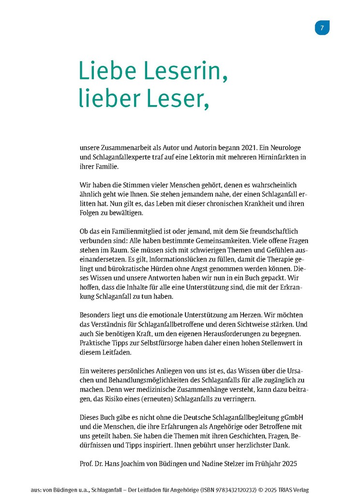 Weitere Ansicht: Schlaganfall - Der Leitfaden für Angehörige | Hans Joachim Büdingen, Nadine Stelzer