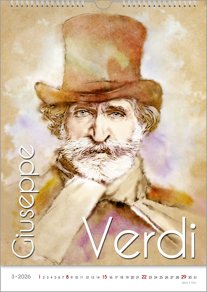 Weitere Ansicht: Komponisten-Kalender, ein Musik-Kalender 2026, DIN A4 | Peter Bach jr.