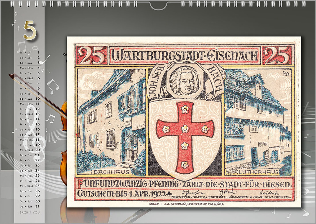 Weitere Ansicht: Komponisten-Kalender, Bach-Kalender, Musik-Kalender 2026, DIN A4 | Peter Bach jr.