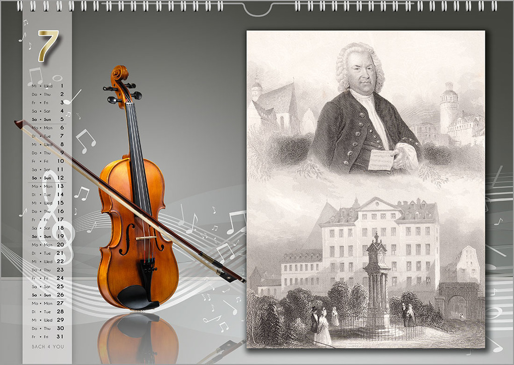 Weitere Ansicht: Komponisten-Kalender, Bach-Kalender, Musik-Kalender 2026, DIN A4 | Peter Bach jr.