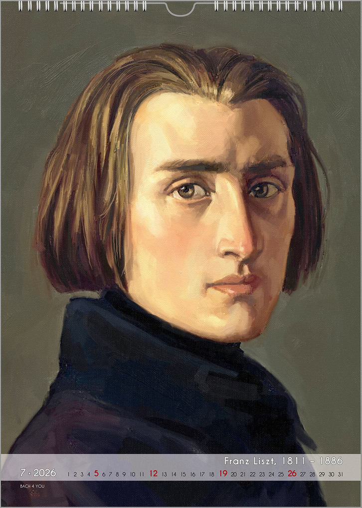 Weitere Ansicht: Komponisten-Kalender, ein Musik-Kalender 2026, DIN A3 | Peter Bach jr.