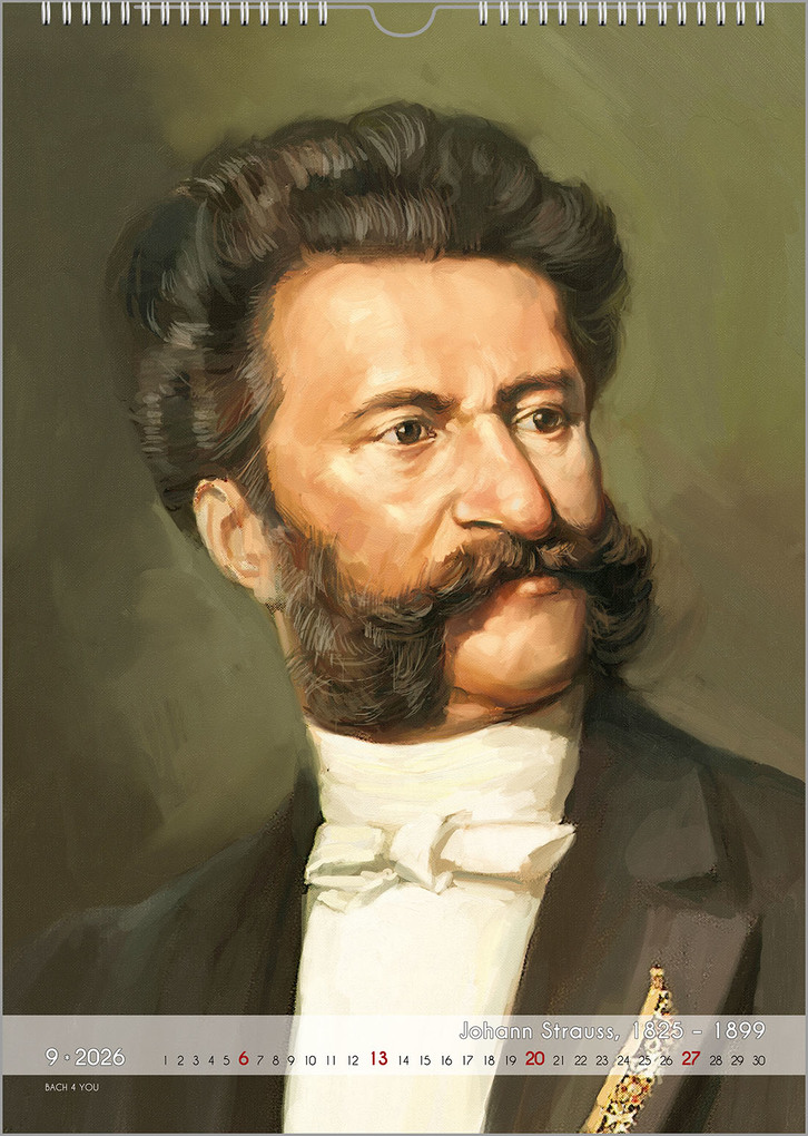 Weitere Ansicht: Komponisten-Kalender, ein Musik-Kalender 2026, DIN A3 | Peter Bach jr.