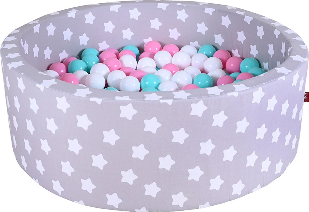 Produktbild: Knorrtoys 68159 - Bällebad Soft Grey White Stars mit 300 Bälle rosa/mint, ca.90x90x30cm