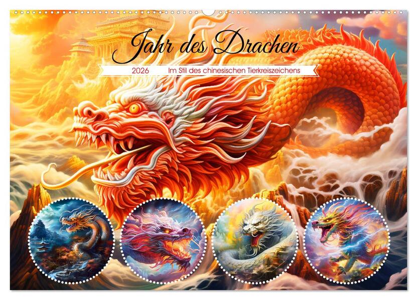 Produktbild: Jahr des Drachen - Im Stil des chinesischen Tierkreiszeichens (Wandkalender 2026 DIN A2 quer), CALVENDO Monatskalender | Calvendo, Anja Frost