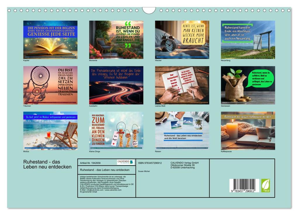 Weitere Ansicht: Ruhestand - das Leben neu entdecken (Wandkalender 2026 DIN A3 quer), CALVENDO Monatskalender | Susan Michel, Calvendo
