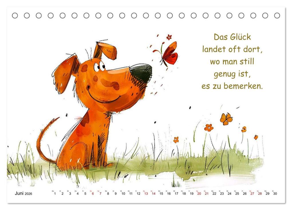 Weitere Ansicht: Vier Pfoten, viele Sprüche - Lustige Weisheiten mit Hund (Tischkalender 2026 DIN A5 quer), CALVENDO Monatskalender | Calvendo, Anja Frost