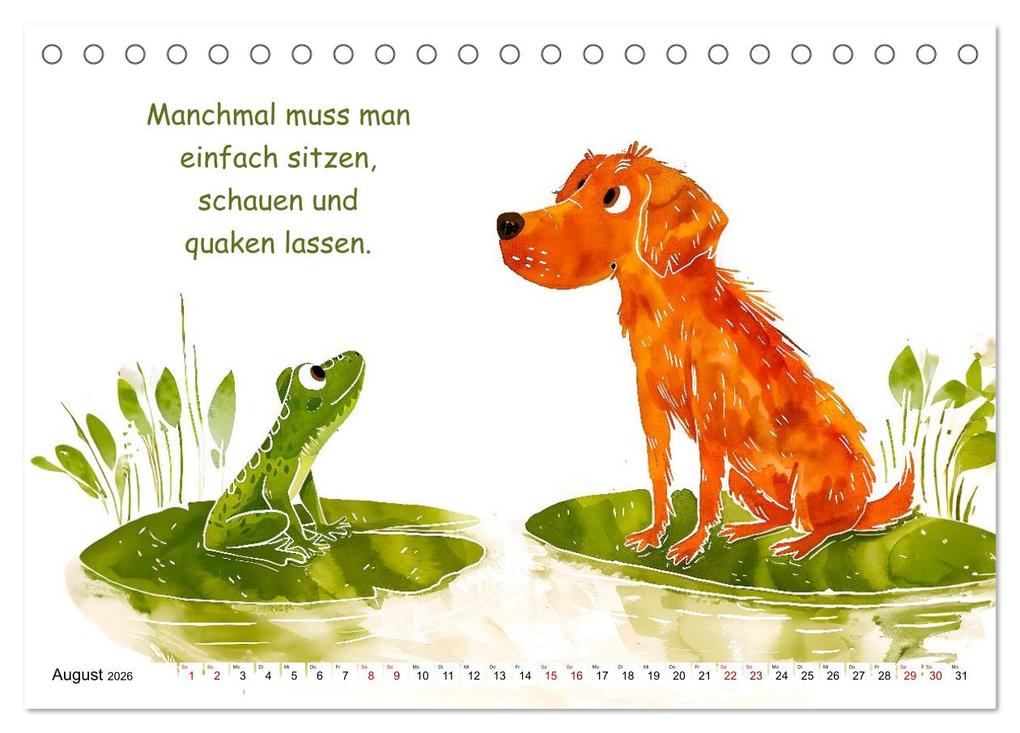 Weitere Ansicht: Vier Pfoten, viele Sprüche - Lustige Weisheiten mit Hund (Tischkalender 2026 DIN A5 quer), CALVENDO Monatskalender | Calvendo, Anja Frost