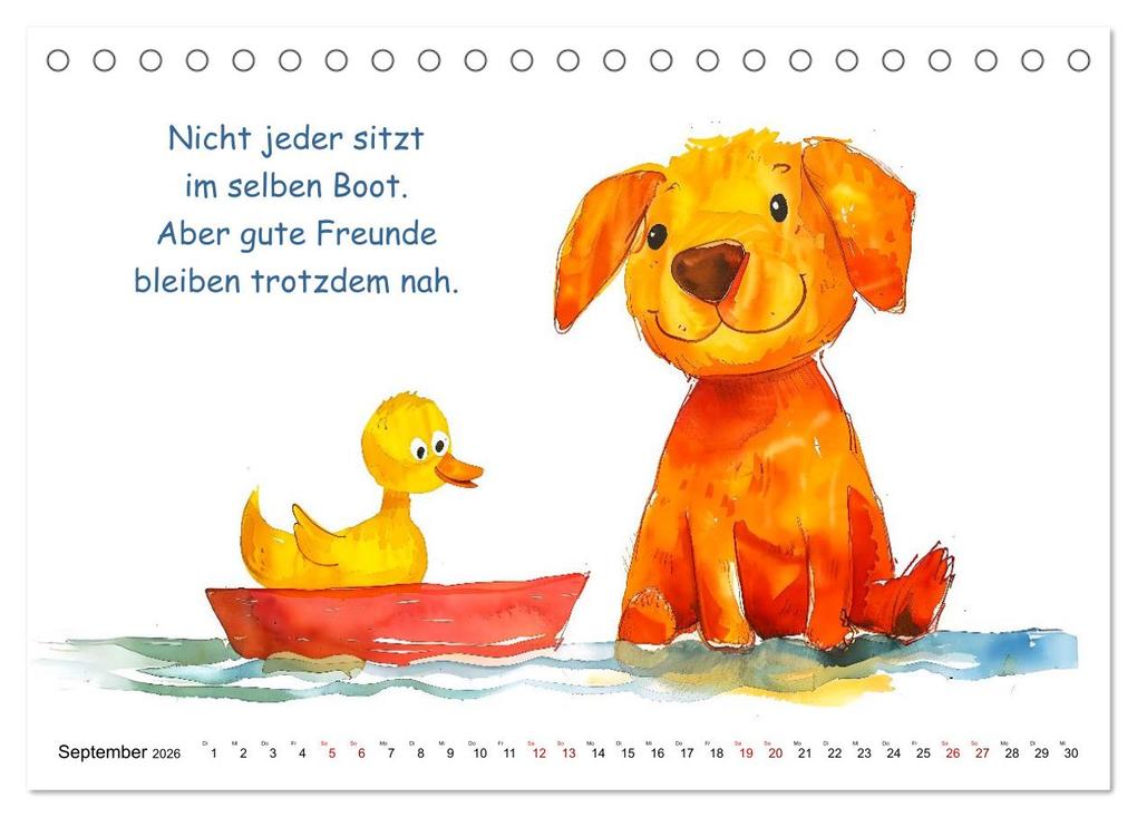 Weitere Ansicht: Vier Pfoten, viele Sprüche - Lustige Weisheiten mit Hund (Tischkalender 2026 DIN A5 quer), CALVENDO Monatskalender | Calvendo, Anja Frost