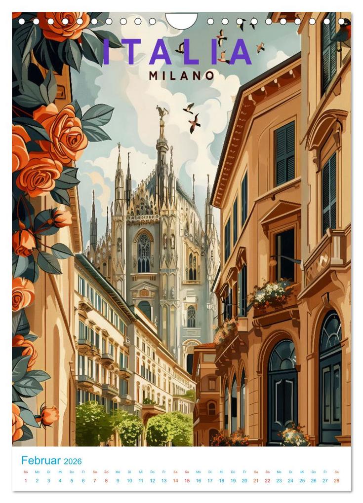 Weitere Ansicht: Norditalien - Old School Poster Style (Wandkalender 2026 DIN A4 hoch), CALVENDO Monatskalender | Calvendo, Val Thoermer