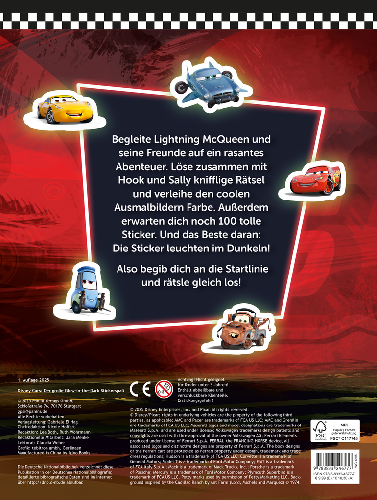 Weitere Ansicht: Disney Cars: Der große Glow-in-the-Dark-Stickerspaß: Stickern - Rätseln - Ausmalen | Panini