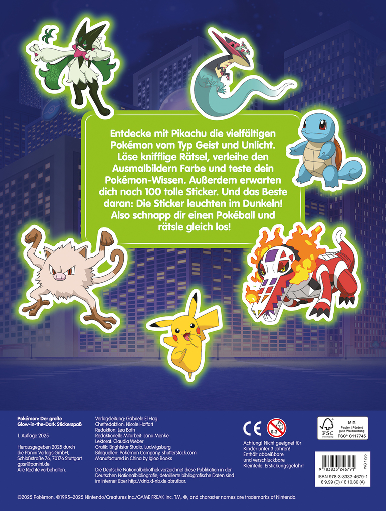 Weitere Ansicht: Pokémon: Der große Glow-in-the-Dark Stickerspaß: Stickern - Rätseln - Ausmalen | Panini