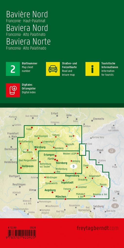 Weitere Ansicht: Bayern Nord, Straßen- und Freizeitkarte 1:200.000, freytag & berndt