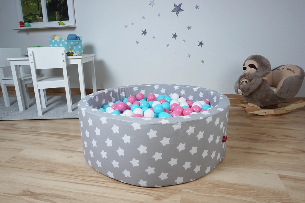 Weitere Ansicht: Knorrtoys 68159 - Bällebad Soft Grey White Stars mit 300 Bälle rosa/mint, ca.90x90x30cm