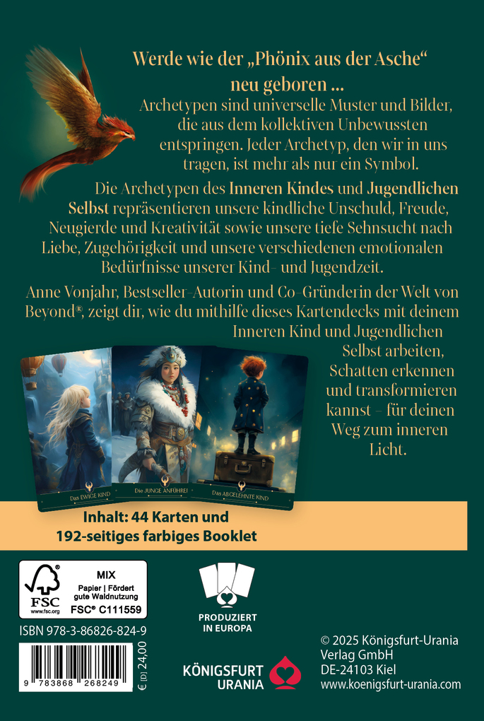 Weitere Ansicht: Die Phönixkarten für dein Inneres Kind - 44 Archetypenkarten und 192-seitiges farbiges Booklet | Anne Vonjahr
