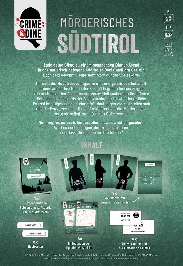 Weitere Ansicht: Crime & Dine - Das Krimi-Dinner-Set: Mörderisches Südtirol | Paperdice Holding GmbH