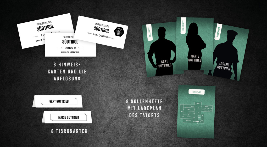 Weitere Ansicht: Crime & Dine - Das Krimi-Dinner-Set: Mörderisches Südtirol | Paperdice Holding GmbH