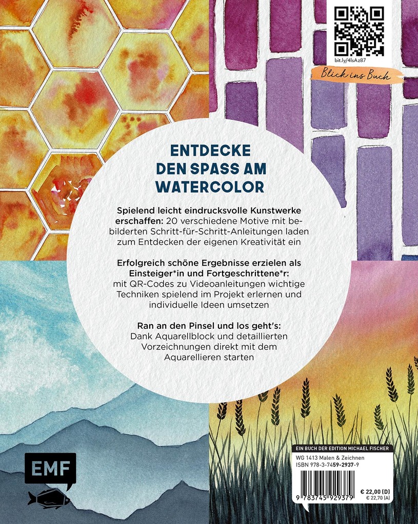 Weitere Ansicht: Einfach Aquarell! Dein Watercolor-Starter-Set mit Anleitungen inklusive Aquarellpapier-Block und vorgezeichneten Motiven zum Sofort-Loslegen | Lacey Walker