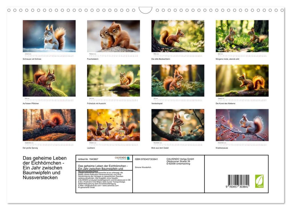 Weitere Ansicht: Das geheime Leben der Eichhörnchen - Ein Jahr zwischen Baumwipfeln und Nussverstecken (Wandkalender 2026 DIN A3 quer), CALVENDO Monatskalender | Simone Wunderlich, Calvendo