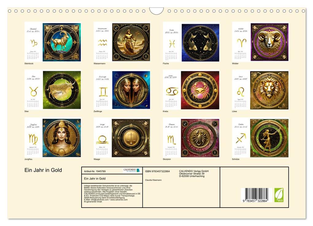 Weitere Ansicht: Ein Jahr in Gold (Wandkalender 2026 DIN A3 quer), CALVENDO Monatskalender | Calvendo, Claudia Kleemann