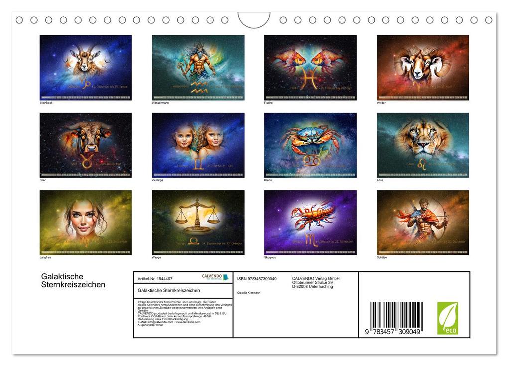 Weitere Ansicht: Galaktische Sternkreiszeichen (Wandkalender 2026 DIN A4 quer), CALVENDO Monatskalender | Calvendo, Claudia Kleemann