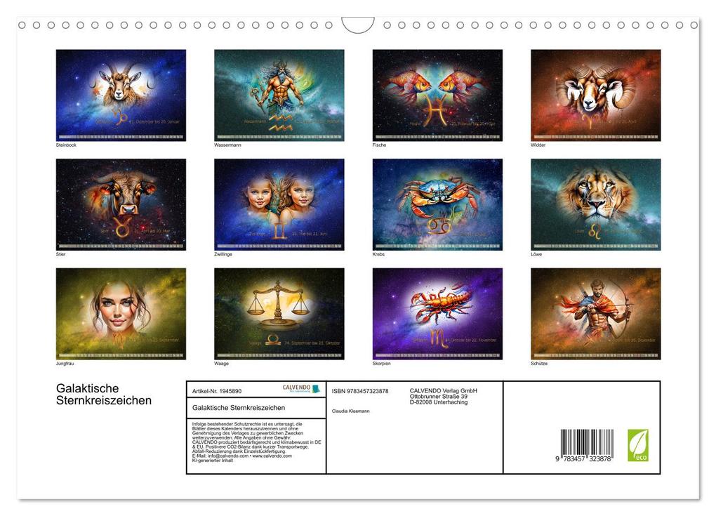 Weitere Ansicht: Galaktische Sternkreiszeichen (Wandkalender 2026 DIN A3 quer), CALVENDO Monatskalender | Calvendo, Claudia Kleemann