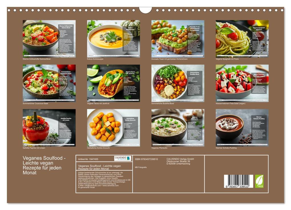 Weitere Ansicht: Veganes Soulfood - Leichte vegan Rezepte für jeden Monat (Wandkalender 2026 DIN A3 quer), CALVENDO Monatskalender | Calvendo