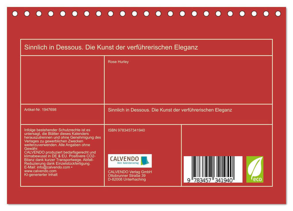 Weitere Ansicht: Sinnlich in Dessous. Die Kunst der verführerischen Eleganz (Tischkalender 2026 DIN A5 quer), CALVENDO Monatskalender | Rose Hurley, Calvendo