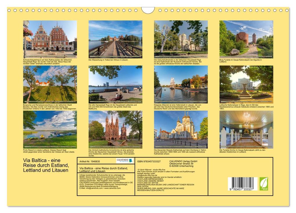 Weitere Ansicht: Via Baltica - eine Reise durch Estland, Lettland und Litauen (Wandkalender 2026 DIN A3 quer), CALVENDO Monatskalender | Ulrich Männel, Calvendo