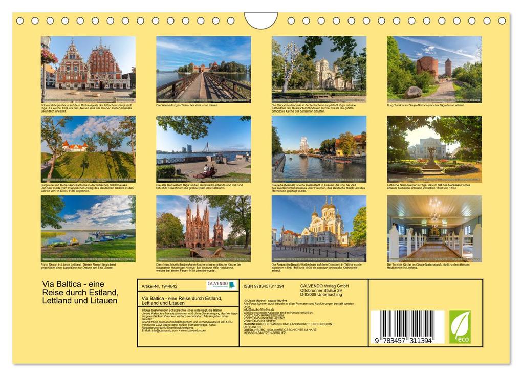 Weitere Ansicht: Via Baltica - eine Reise durch Estland, Lettland und Litauen (Wandkalender 2026 DIN A4 quer), CALVENDO Monatskalender | Ulrich Männel, Calvendo