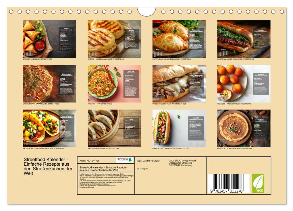 Weitere Ansicht: Streetfood Kalender - Einfache Rezepte aus den Straßenküchen der Welt (Wandkalender 2026 DIN A4 quer), CALVENDO Monatskalender | MB - Fotografie, Calvendo
