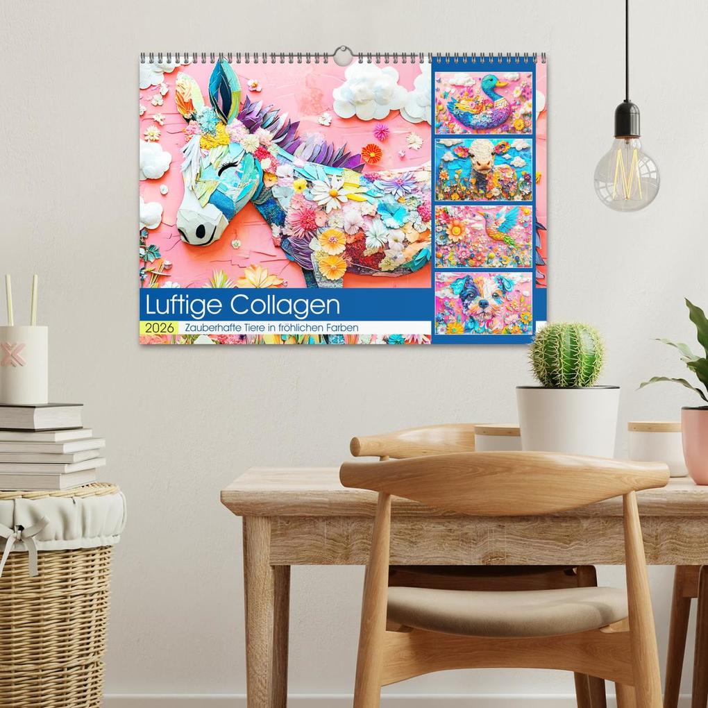 Weitere Ansicht: Luftige Collagen. Zauberhafte Tiere in fröhlichen Farben (Wandkalender 2026 DIN A3 quer), CALVENDO Monatskalender | Rose Hurley, Calvendo