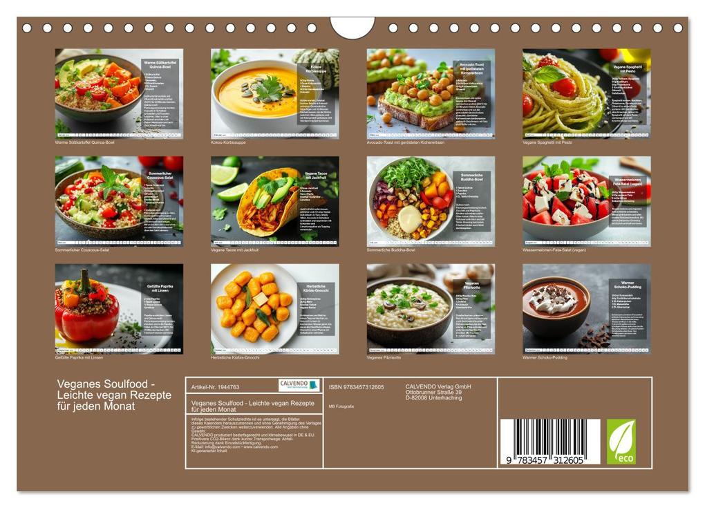 Weitere Ansicht: Veganes Soulfood - Leichte vegan Rezepte für jeden Monat (Wandkalender 2026 DIN A4 quer), CALVENDO Monatskalender | Calvendo