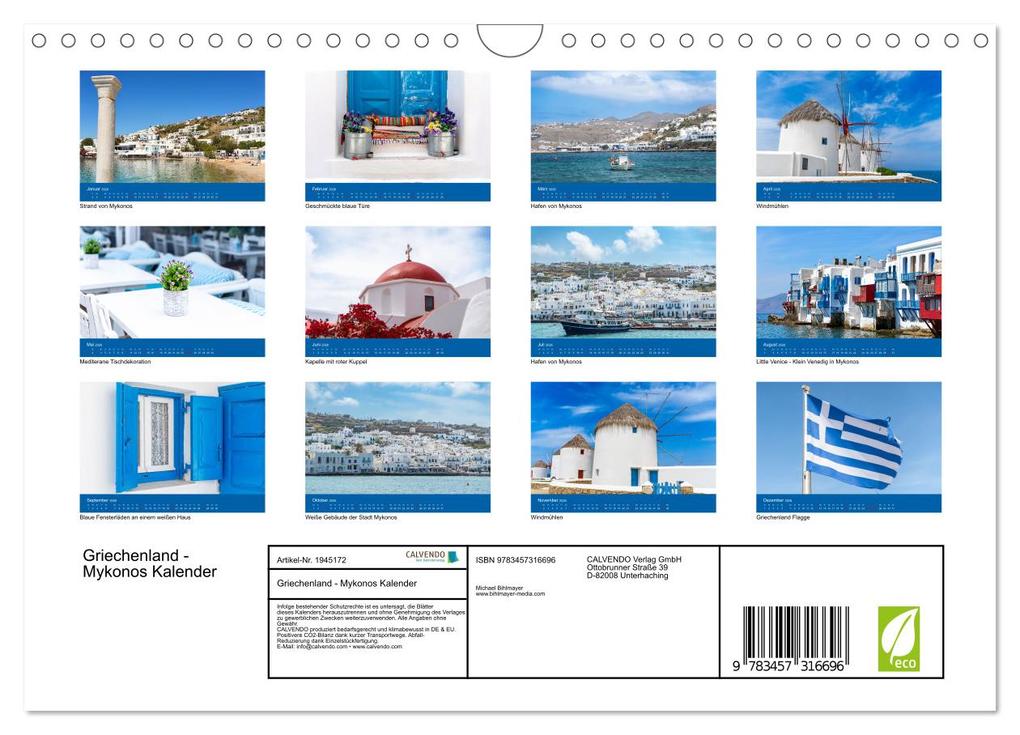 Weitere Ansicht: Griechenland - Mykonos Kalender (Wandkalender 2026 DIN A4 quer), CALVENDO Monatskalender | Michael Bihlmayer - Bihlmayer-MEDIA, Calvendo