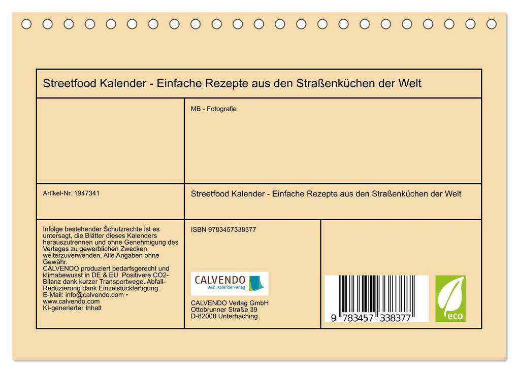 Weitere Ansicht: Streetfood Kalender - Einfache Rezepte aus den Straßenküchen der Welt (Tischkalender 2026 DIN A5 quer), CALVENDO Monatskalender | MB - Fotografie, Calvendo