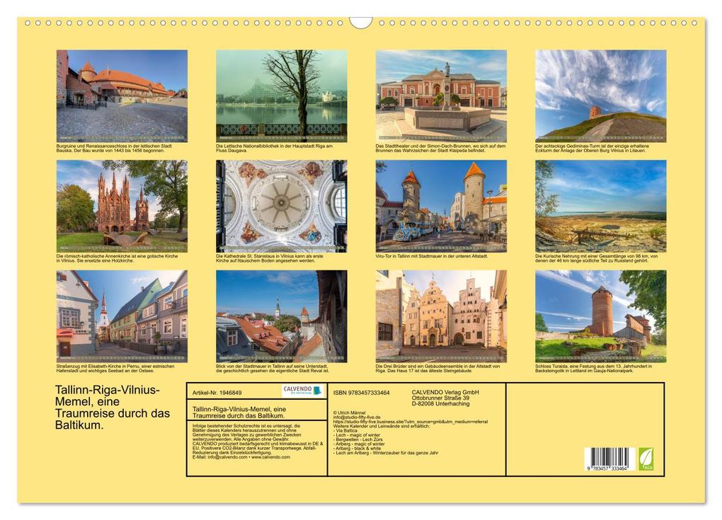 Weitere Ansicht: Tallinn-Riga-Vilnius-Memel, eine Traumreise durch das Baltikum. (Wandkalender 2026 DIN A2 quer), CALVENDO Monatskalender | Ulrich Männel, Calvendo