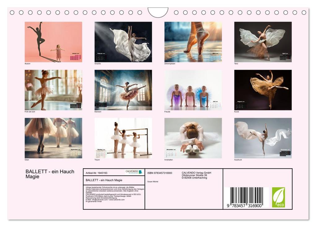 Weitere Ansicht: BALLETT - ein Hauch Magie (Wandkalender 2026 DIN A4 quer), CALVENDO Monatskalender | Susan Michel, Calvendo