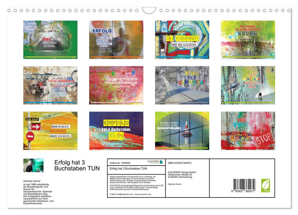 Weitere Ansicht: Erfolg hat 3 Buchstaben TUN (Wandkalender 2026 DIN A3 quer), CALVENDO Monatskalender | Gabriele Gerner, Calvendo