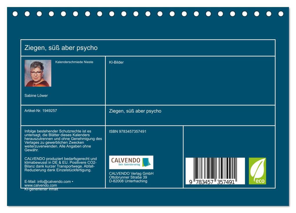 Weitere Ansicht: Ziegen, süß aber psycho (Tischkalender 2026 DIN A5 quer), CALVENDO Monatskalender | Sabine Löwer, Calvendo