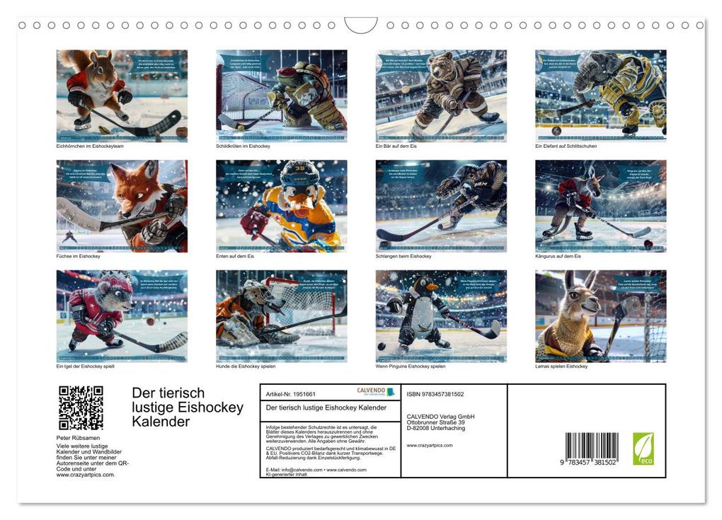 Weitere Ansicht: Der tierisch lustige Eishockey Kalender (Wandkalender 2026 DIN A3 quer), CALVENDO Monatskalender | Calvendo, Peter Rübsamen