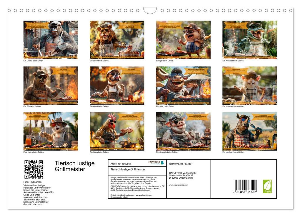 Weitere Ansicht: Tierisch lustige Grillmeister (Wandkalender 2026 DIN A3 quer), CALVENDO Monatskalender | Calvendo, Peter Rübsamen