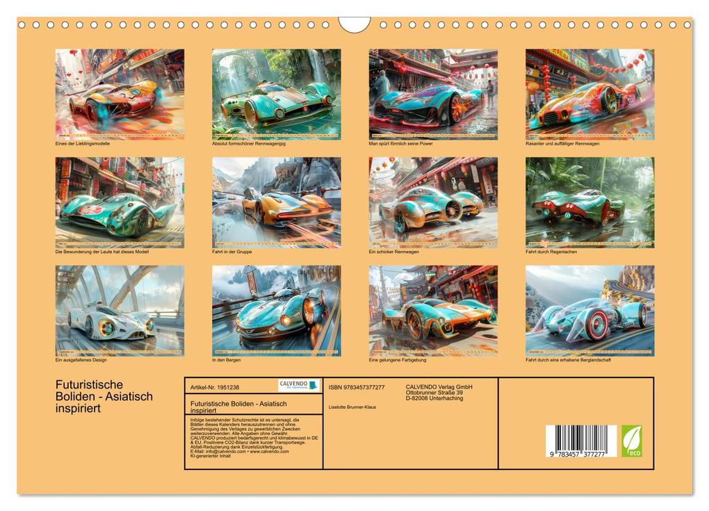 Weitere Ansicht: Futuristische Boliden - Asiatisch inspiriert (Wandkalender 2026 DIN A3 quer), CALVENDO Monatskalender | Calvendo, Liselotte Brunner-Klaus
