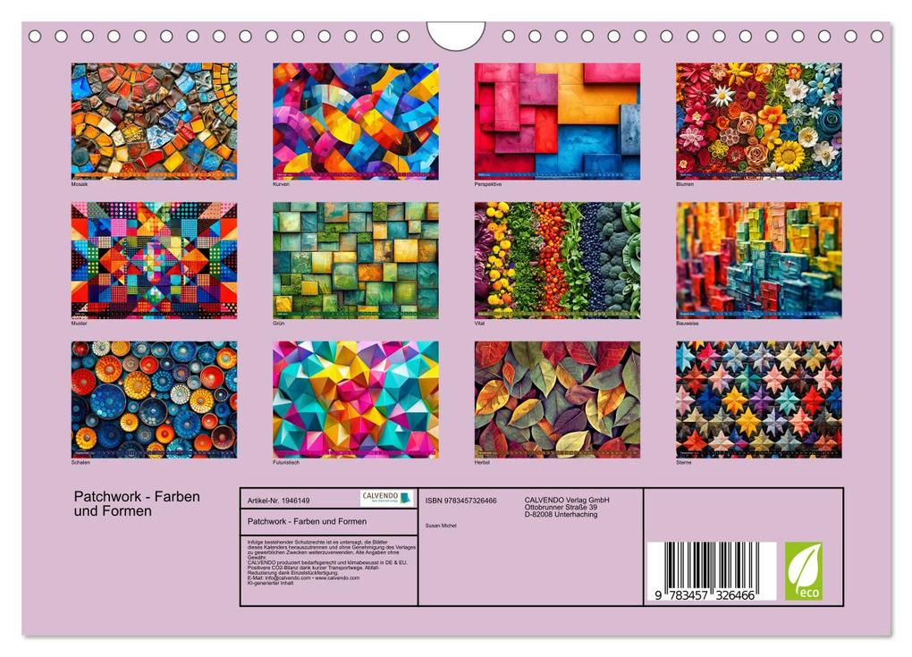 Weitere Ansicht: Patchwork - Farben und Formen (Wandkalender 2026 DIN A4 quer), CALVENDO Monatskalender | Susan Michel, Calvendo