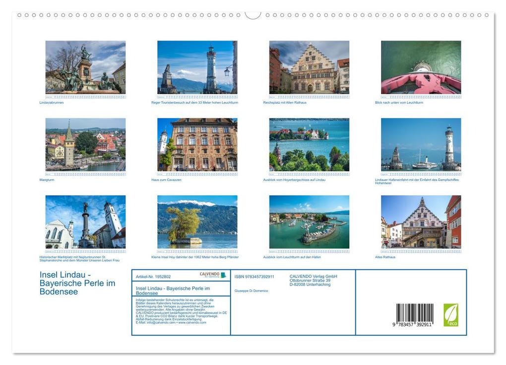 Weitere Ansicht: Insel Lindau - Bayerische Perle im Bodensee (hochwertiger Premium Wandkalender 2026 DIN A2 quer), Kunstdruck in Hochglanz | Giuseppe Di Domenico, Calvendo