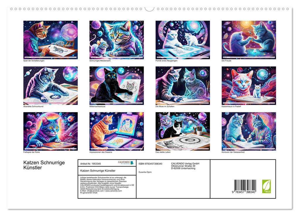 Weitere Ansicht: Katzen Schnurrige Künstler (hochwertiger Premium Wandkalender 2026 DIN A2 quer), Kunstdruck in Hochglanz | Dusanka Djeric, Calvendo
