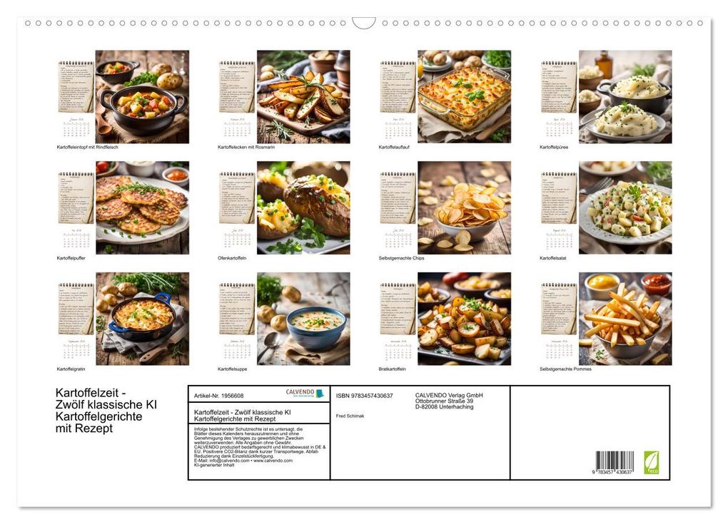 Weitere Ansicht: Kartoffelzeit - Zwölf klassische KI Kartoffelgerichte mit Rezept (Wandkalender 2026 DIN A2 quer), CALVENDO Monatskalender | Calvendo, Fred Schimak